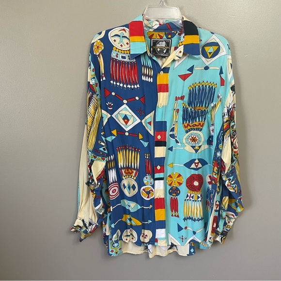 Terranova Vintage 90's Button Down Mens Large Aztec Natife rayon - Picture 1 of 8